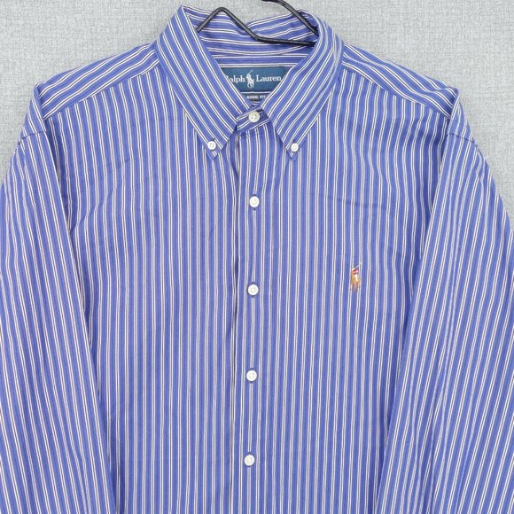 Ralph Lauren Shirt Mens Large Blue Striped Classic Fit Long Sleeve Button Front - Picture 2 of 10